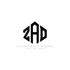 ZAD letter logo design with polygon shape. ZAD polygon logo monogram. ZAD cube logo design. ZAD hexagon vector logo template white and black colors. ZAD monogram, ZAD business and real estate logo.  - obrazy, fototapety, plakaty