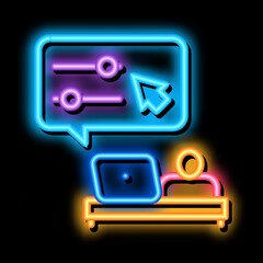 desktop movie maker neon light sign vector. Glowing bright icon desktop movie maker sign. transparent symbol illustration