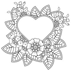 Mehndi flower for henna, mehndi, tattoo, decoration. decorative ornament in ethnic oriental style. doodle ornament. outline hand draw illustration. coloring book page.
