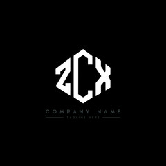 ZCX letter logo design with polygon shape. ZCX polygon logo monogram. ZCX cube logo design. ZCX hexagon vector logo template white and black colors. ZCX monogram, ZCX business and real estate logo. 