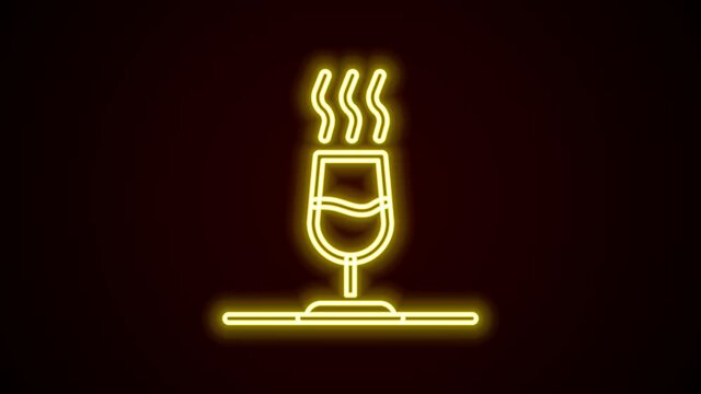 Glowing neon line Wine tasting, degustation icon isolated on black background. Sommelier. Smells of wine. 4K Video motion graphic animation