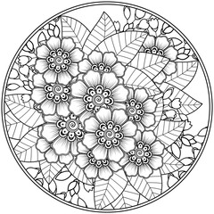 Mehndi flower for henna, mehndi, tattoo, decoration. decorative ornament in ethnic oriental style. doodle ornament. outline hand draw illustration. coloring book page.