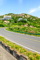 Empty asphalt road and green mountain nature landscape.Highway and mountain background.