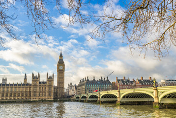 Naklejka premium Big Ben and Westminster bridge in London. England