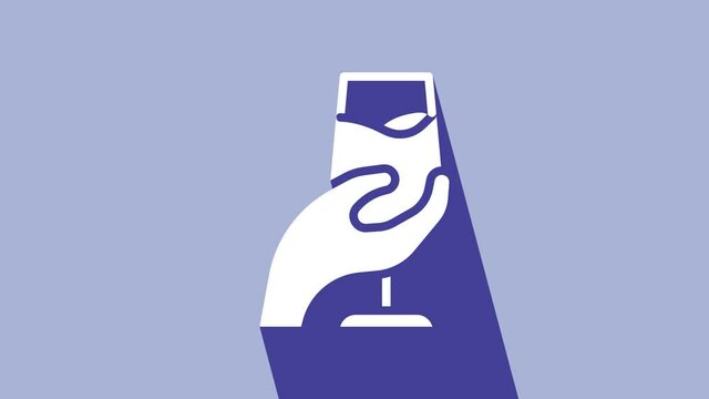 White Wine tasting, degustation icon isolated on purple background. Sommelier. Smells of wine. 4K Video motion graphic animation