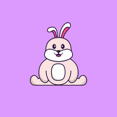 Cute rabbit is sitting. Animal cartoon concept isolated. Can used for t-shirt, greeting card, invitation card or mascot. Flat Cartoon Style