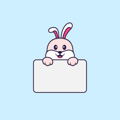 Cute rabbit holding whiteboard. Animal cartoon concept isolated. Can used for t-shirt, greeting card, invitation card or mascot. Flat Cartoon Style