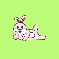 Obraz premium Cute rabbit lying down. Animal cartoon concept isolated. Can used for t-shirt, greeting card, invitation card or mascot. Flat Cartoon Style
