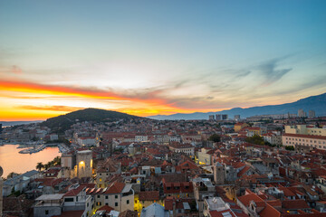 Split at sunset. Aerial view. Croatia