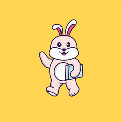 Cute rabbit holding a book. Animal cartoon concept isolated. Can used for t-shirt, greeting card, invitation card or mascot. Flat Cartoon Style