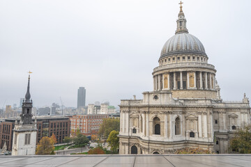 Fototapeta na wymiar View of St Paul's cathedral dome at cloudy day in London. England