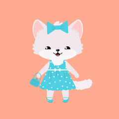 Cute funny character of cat in dress