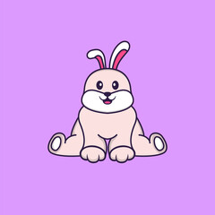 Cute rabbit is sitting. Animal cartoon concept isolated. Can used for t-shirt, greeting card, invitation card or mascot. Flat Cartoon Style