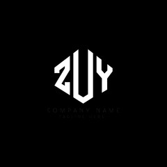 ZUY letter logo design with polygon shape. ZUY polygon logo monogram. ZUY cube logo design. ZUY hexagon vector logo template white and black colors. ZUY monogram, ZUY business and real estate logo. 
