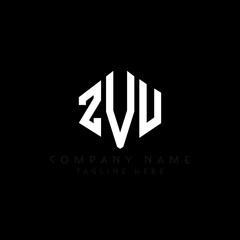 Obraz premium ZVU letter logo design with polygon shape. ZVU polygon logo monogram. ZVU cube logo design. ZVU hexagon vector logo template white and black colors. ZVU monogram, ZVU business and real estate logo. 