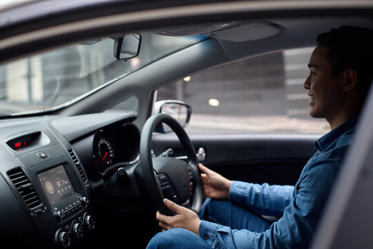 Interior of man driving car