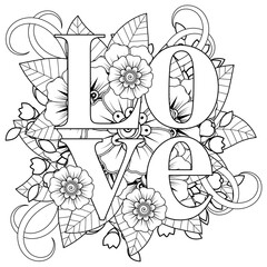 Mehndi flower for henna, mehndi, tattoo, decoration. decorative ornament in ethnic oriental style. doodle ornament. outline hand draw illustration. coloring book page.