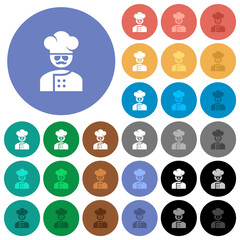 master chef with glasses and mustache round flat multi colored icons