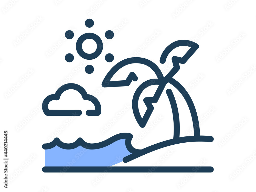 Poster summer beach single isolated icon with dash or dashed line style