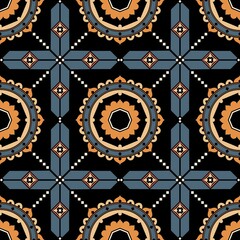 Bohemian, fashionable seamless ornament in ethnic style. In modern trendy shades. Perfect for the design of fabrics, clothing, interiors.