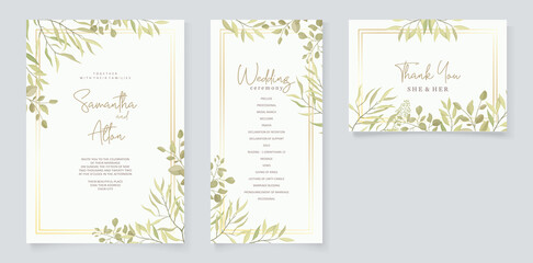 Wedding invitation template with beautiful leaf decoration