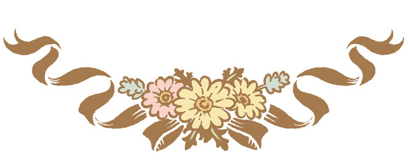 アンティークなお花とリボンの装飾オーナメント