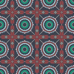 Bohemian, fashionable seamless ornament in ethnic style. In modern trendy shades. Perfect for the design of fabrics, clothing, interiors.