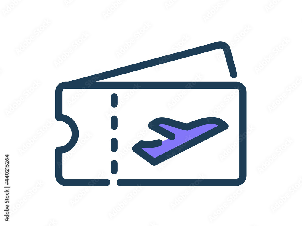 Poster ticket flight single isolated icon with dash or dashed line style