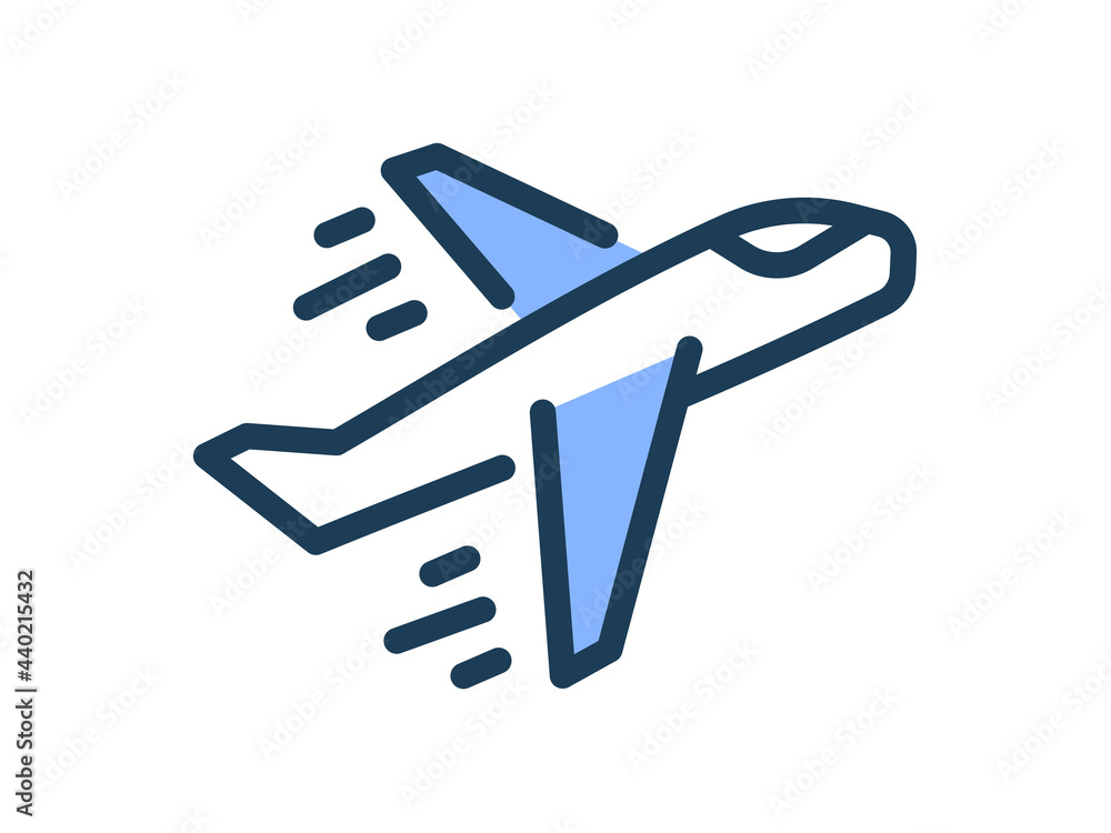 Poster flight airplane single isolated icon with dash or dashed line style