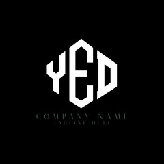 YED letter logo design with polygon shape. YED polygon logo monogram. YED cube logo design. YED hexagon vector logo template white and black colors. YED monogram, YED business and real estate logo. 