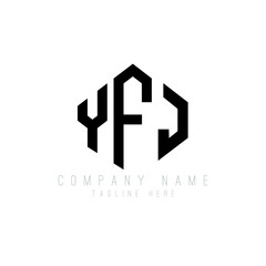 YFJ letter logo design with polygon shape. YFJ polygon logo monogram. YFJ cube logo design. YFJ hexagon vector logo template white and black colors. YFJ monogram, YFJ business and real estate logo. 