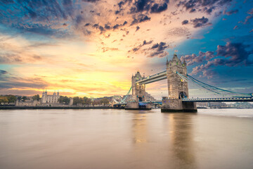 Tower Bridge in London at sunrise. England 