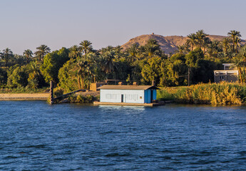 A floating boat house on the Nile River near Edfu, Egypt
