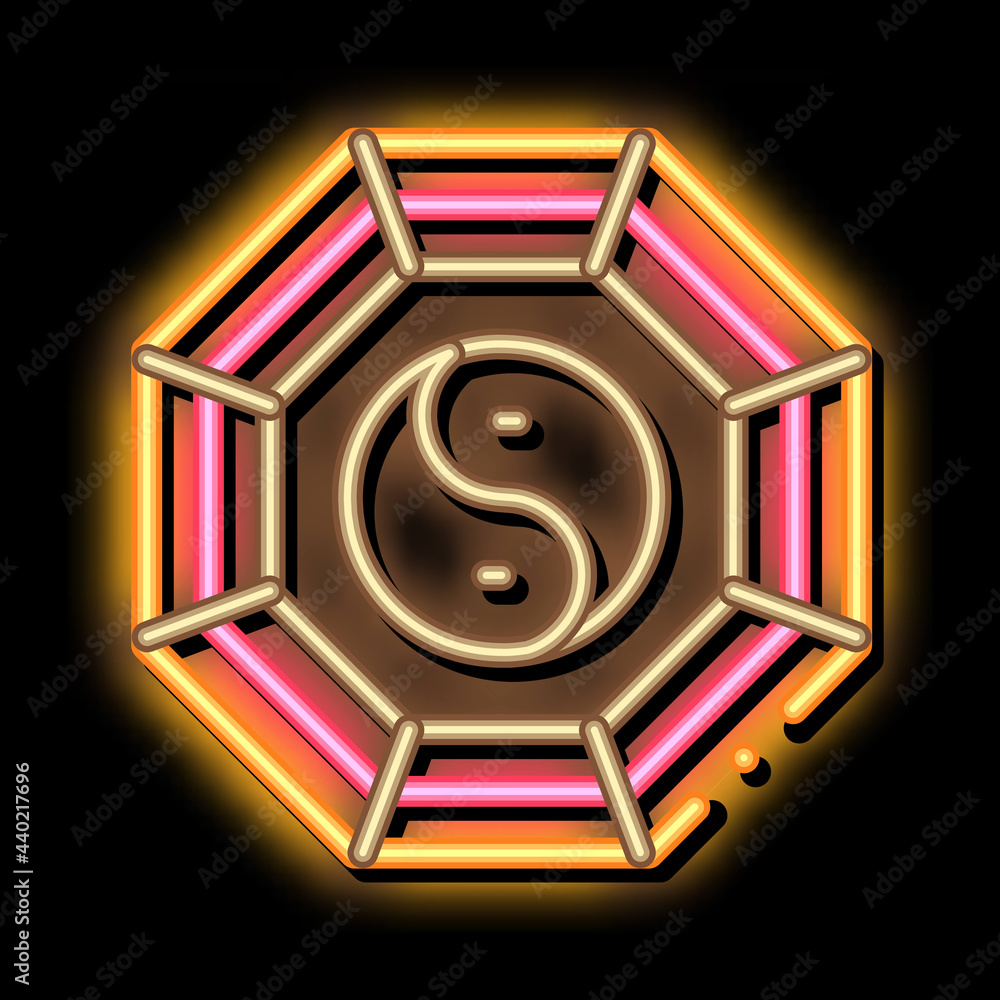 Aufkleber rug with yin yang pattern top view neon light sign vector. glowing bright icon rug with yin yang pat