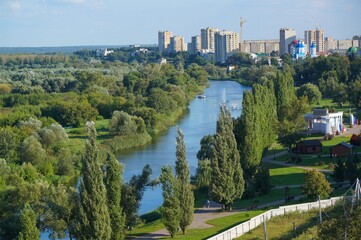 Russia. Tambov Region. Tambov. View and panorama of the city and the Tsna river on a summer day 