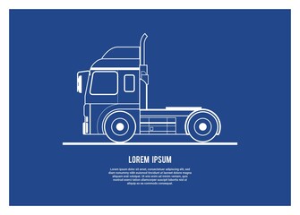 Container truck head simple illustration in blue print style