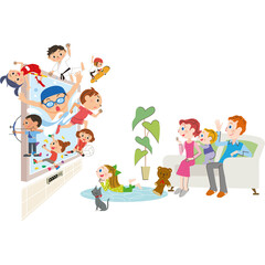 家族でテレビでスポーツ鑑賞