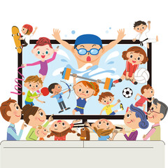 三世代家族でテレビでスポーツ鑑賞