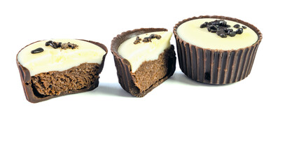 Candy with marzipan filling on a white background