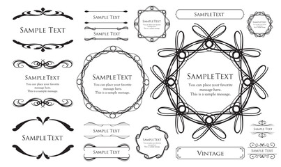 エレガントでゴージャスなフレームデザインセット。アンティークな罫線、ビンテージ調のプレート