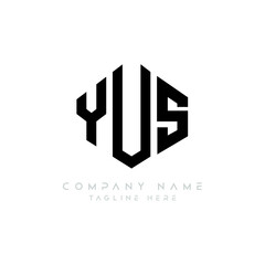 YUS letter logo design with polygon shape. YUS polygon logo monogram. YUS cube logo design. YUS hexagon vector logo template white and black colors. YUS monogram, YUS business and real estate logo. 