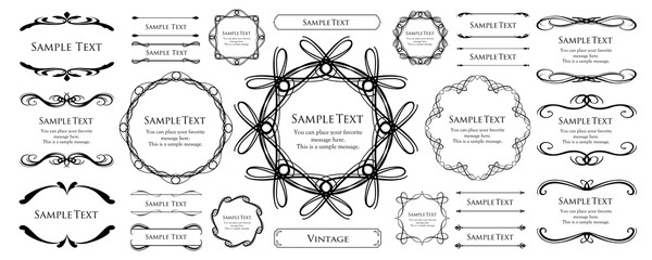 エレガントでゴージャスなフレームデザインセット。アンティークな罫線、ビンテージ調のプレート