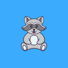 Cute racoon is sitting. Animal cartoon concept isolated. Can used for t-shirt, greeting card, invitation card or mascot. Flat Cartoon Style