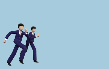 Obraz premium A 3D rendering businessman running on isolated blue color background. 