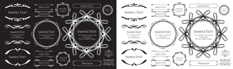 エレガントでゴージャスなフレームデザインセット。アンティークな罫線、ビンテージ調のプレート
