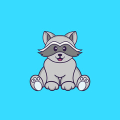 Cute racoon is sitting. Animal cartoon concept isolated. Can used for t-shirt, greeting card, invitation card or mascot. Flat Cartoon Style