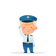 A young pilot in light blue uniform. Isolated on a white background. Vector illustration