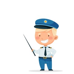 Performance of the pilot with a pointer. White background. index. Vector illustration