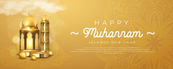 Fototapeta na wymiar Islamic new year horizontal banner. happy muharram.