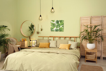 Stylish bedroom with modern furniture. Interior design